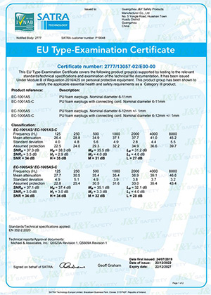Certificado CE para tapones de oído de espuma de PU