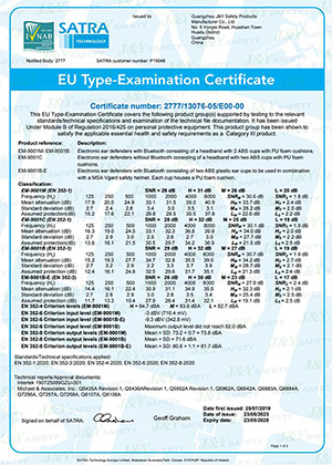 Certificado CE para orejeras electrónicas