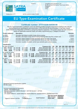  Certificado CE para tapones de oído de silicona 