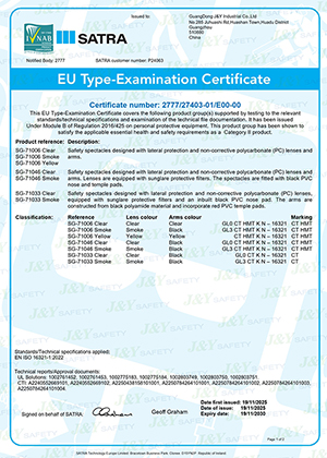 Certificado CE para lentes de seguridad